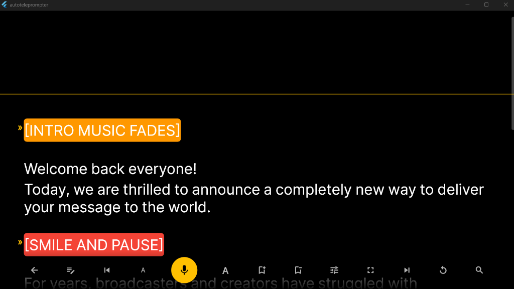 AutoTeleprompter UI showing voice scrolling in action